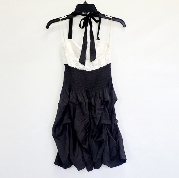 Forever 21 White & Black Colorblock Ruched Hem Halter Dress - Picture 3 of 5